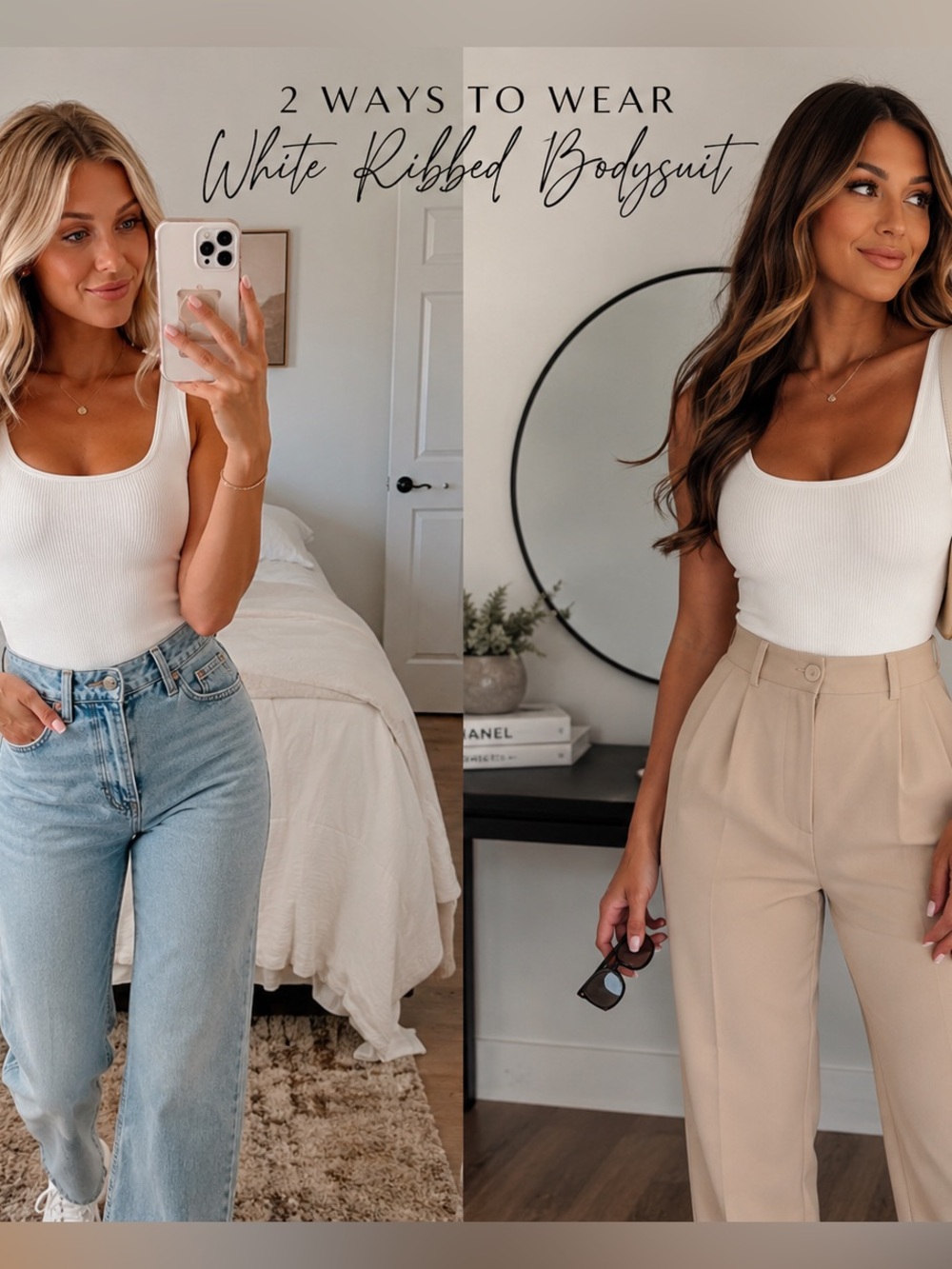White Ribbed Womens Tank Bodysuit Classic Scoop Neck Minimalist CleanGirl Brunch